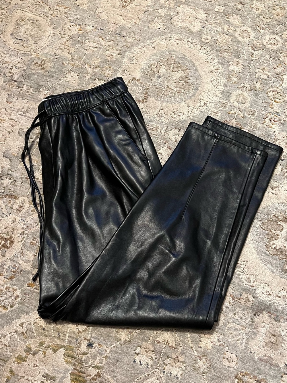 Zara Black Faux Leather Jogger Pants